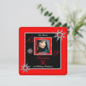 Exotic Fabulous 30 Red Silver Snowflake Foto Einladung (Stehend Vorderseite)