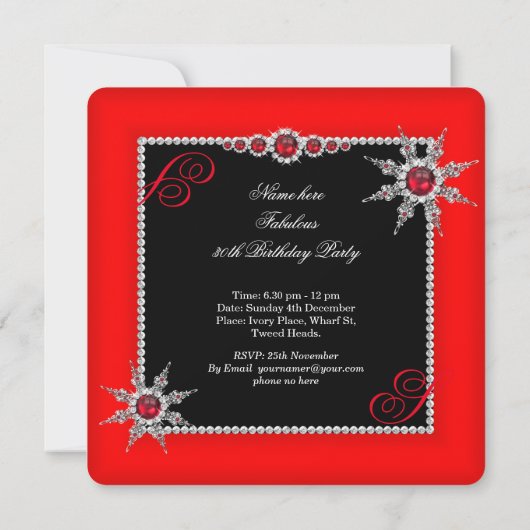 Exotic Fabulous 30 Red Silver Snowflake Foto Einladung (Rückseite)