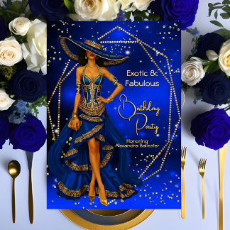 Exotic Fabulous Blue Gold Geburtstagsparty Atember Einladung