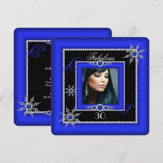 Exotic Fabulous Royal Blue Silver Snowflake Foto Einladung (Vorne/Hinten)