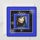 Exotic Fabulous Royal Blue Silver Snowflake Foto Einladung (Vorderseite)