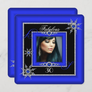 Exotic Fabulous Royal Blue Silver Snowflake Foto Einladung