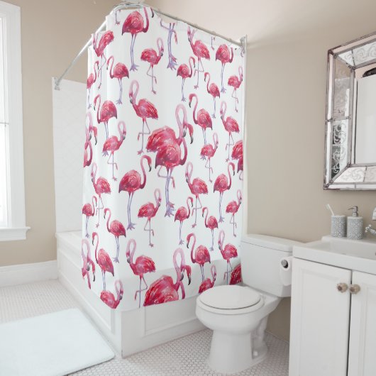 Exotic Flamingo Wassercolor Bird Duschvorhang (Beispiel)