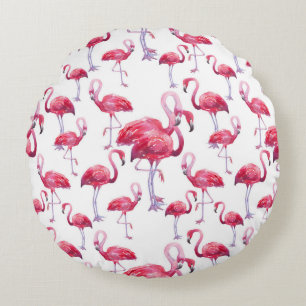 Exotic Flamingo Wassercolor Bird Rundes Kissen
