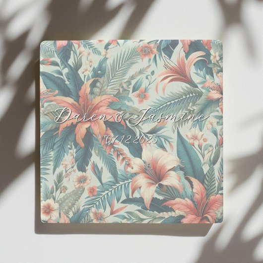 Exotic Floral Elegante Tropical Palm Blätter Hochz Steinuntersetzer