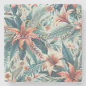Exotic Floral Elegante Tropical Palm Blätter Hochz Steinuntersetzer (Vorderseite)