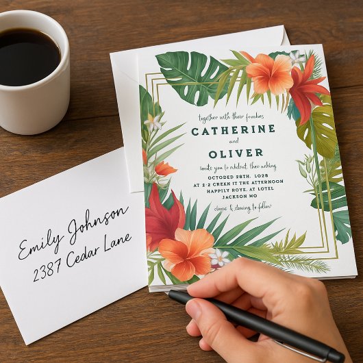 Exotic Floral Palm Tropical Garden Hochzeit Einladung