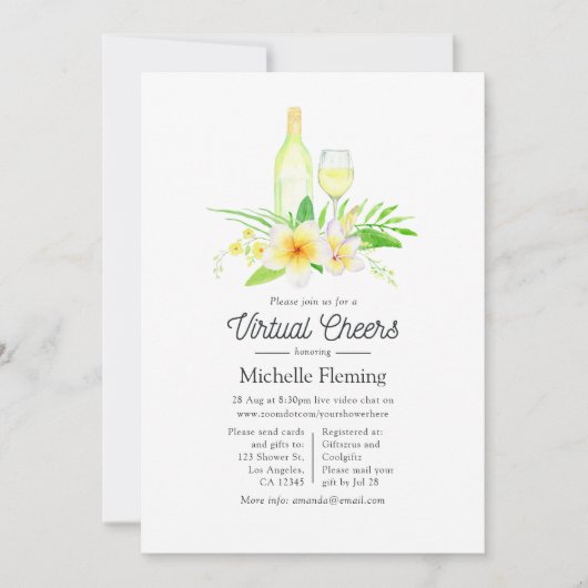 Exotic Floral Wine Toasting Virtual Dusche Einladung (Vorderseite)