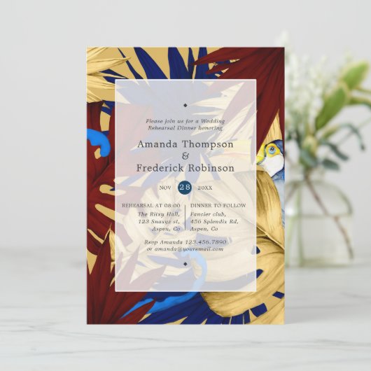 Exotic Forest Wedding Probe Dinner Einladung (Stehend Vorderseite)