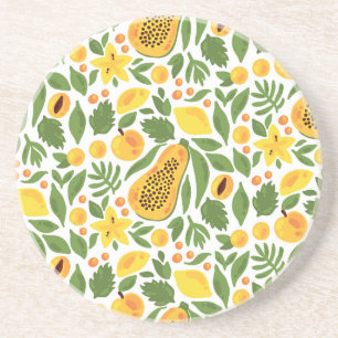 Exotic Fruits Ensemble: Papaya, Lemon, Mango Getränkeuntersetzer