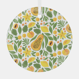 Exotic Fruits Ensemble: Papaya, Lemon, Mango Ornament Aus Glas