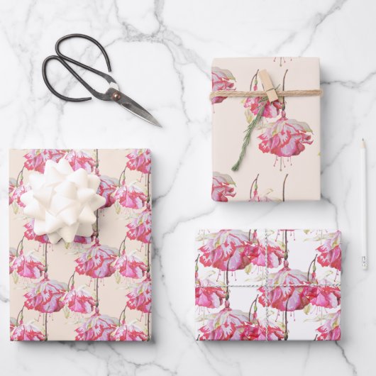 Exotic Fuchsias auf einem Wrapping Paper-Set Geschenkpapier Set (Vorderseite)