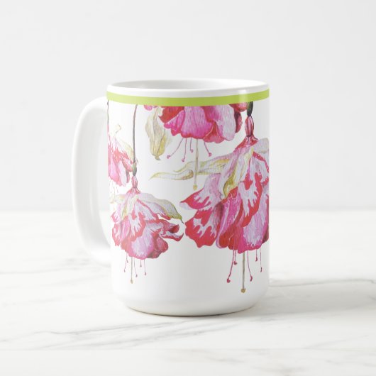 Exotic Fuchsias auf einer klassischen Tasse (Vorderseite Links)