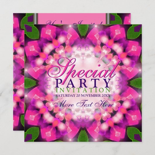 Exotic Girly Pink Lila Party Einladungen (Vorne/Hinten)