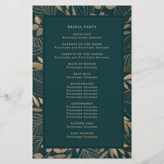 Exotic Gold Foliage Leaf Zeremonie Programm (Rückseite)