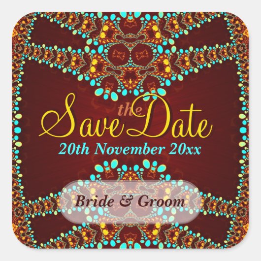 Exotic Gold Juwelen Save the Date Aufkleber (Vorderseite)
