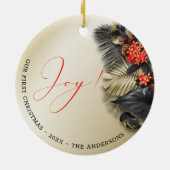 Exotic Gold Red Ebony Peace and Joy Tropical Keramik Ornament (Hinten)