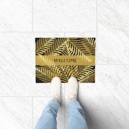 Exotic Golden Palm Leaf Muster auf schwarz Fußmatte