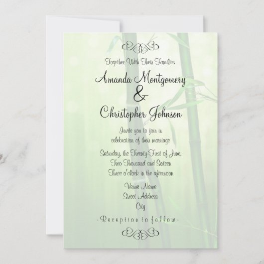 Exotic Green Bamboo Wedding Einladung (Vorderseite)