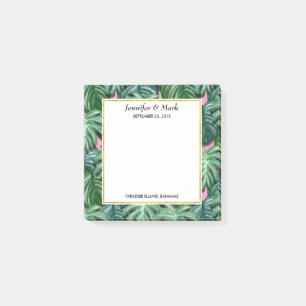 Exotic Green Tropical Blätter Muster Hochzeit Post-it Klebezettel