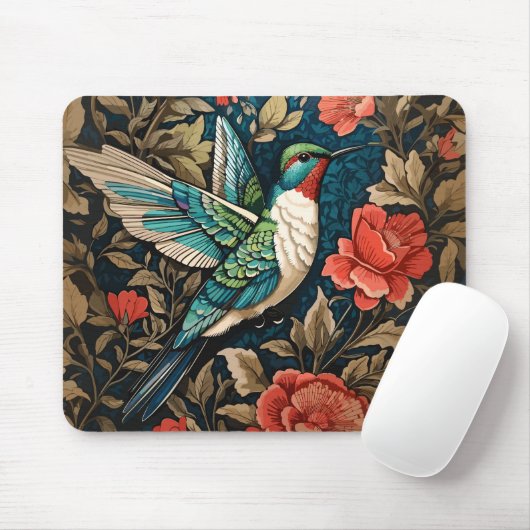 Exotic Hummingbird William Morris Inspirierte flor Mousepad (Mit Mouse)