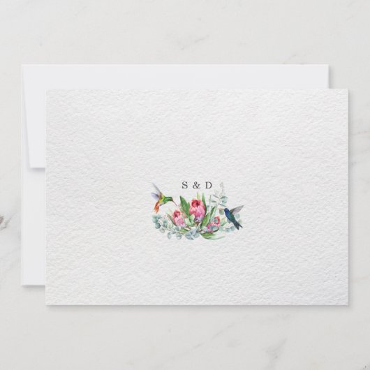 Exotic Hummingbirds Eucalyptus Protea Wedding Save The Date (Rückseite)