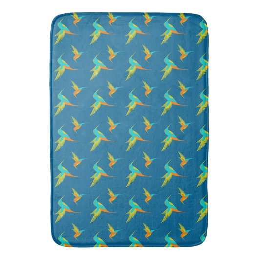 Exotic Hummingbirds Pattern Blau Badematte (Vorderseite Vertikal)