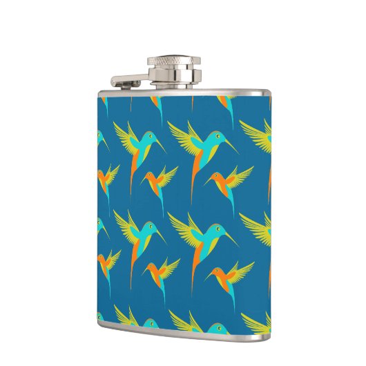 Exotic Hummingbirds Pattern Blau Flachmann (Links)