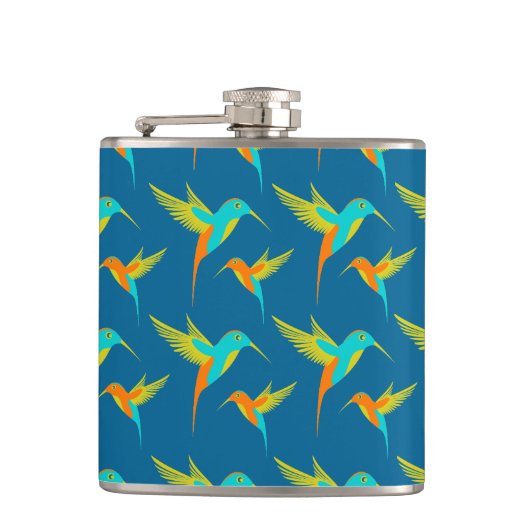 Exotic Hummingbirds Pattern Blau Flachmann (Vorderseite)