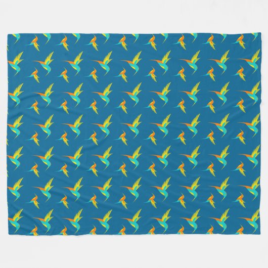 Exotic Hummingbirds Pattern Blau Fleecedecke (Vorderseite (Horizontal))
