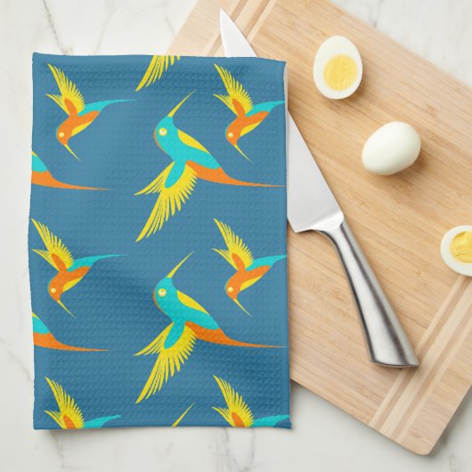 Exotic Hummingbirds Pattern Blau Geschirrtuch (Viertel Falte)