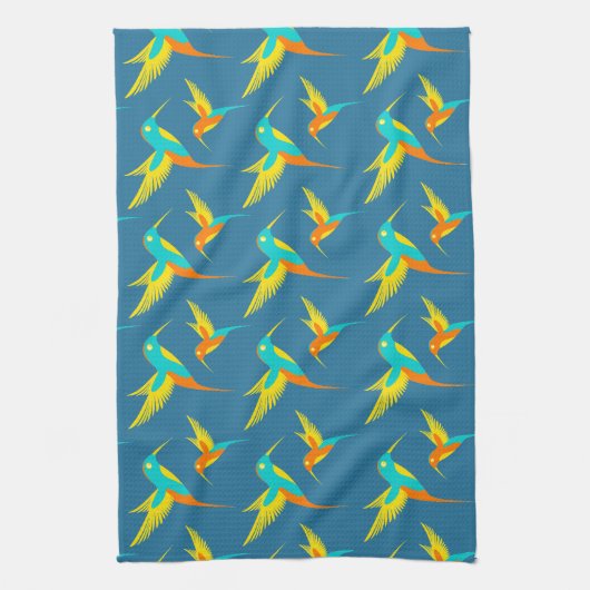 Exotic Hummingbirds Pattern Blau Geschirrtuch (Vertikal)