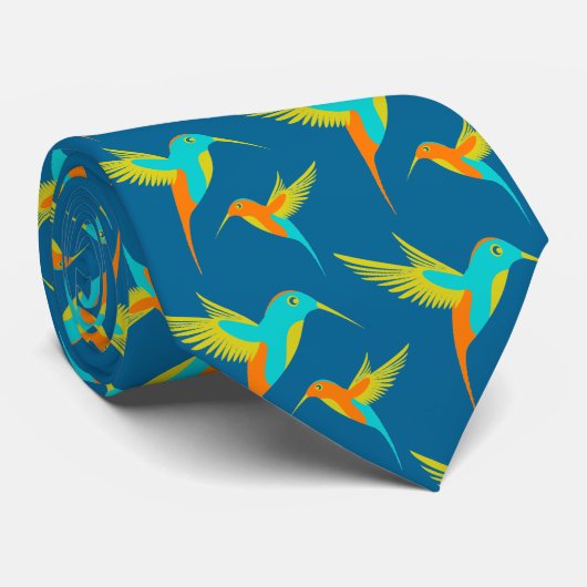 Exotic Hummingbirds Pattern Blau Krawatte (Gerollt)