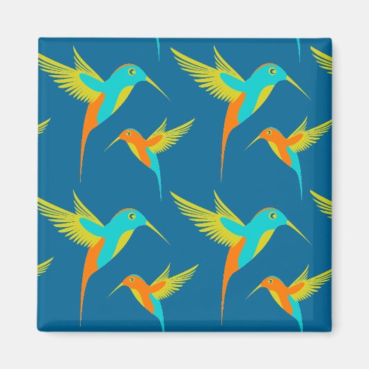 Exotic Hummingbirds Pattern Blau Magnet (Vorne)