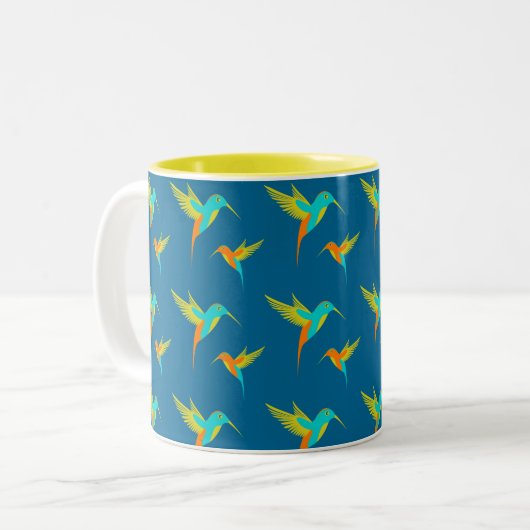 Exotic Hummingbirds Pattern Blau Zweifarbige Tasse (Vorderseite Links)