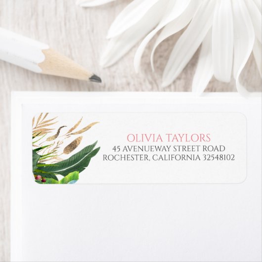 Exotic Jungle Foliage Gold Blätter Label (Insitu)