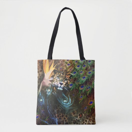 Exotic Leopard und Peacock Feather Safari Tasche (Vorderseite)