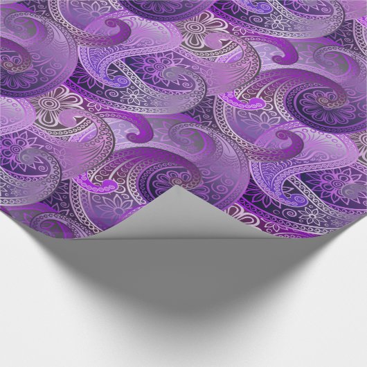 Exotic Lila Paisley Boho Damask Muster Geschenkpapier (Ecke)