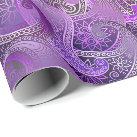 Exotic Lila Paisley Boho Damask Muster Geschenkpapier (Rolleneckpunkt)
