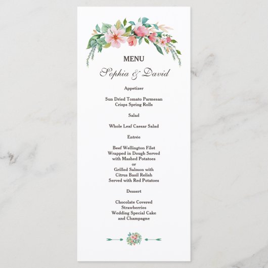 Exotic Luau Tropical Floral Wedding Menu Menükarte (Vorderseite)
