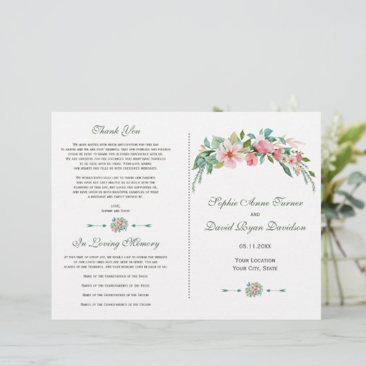 Exotic Luau Tropical Floral Wedding Program (Stehend Vorderseite)