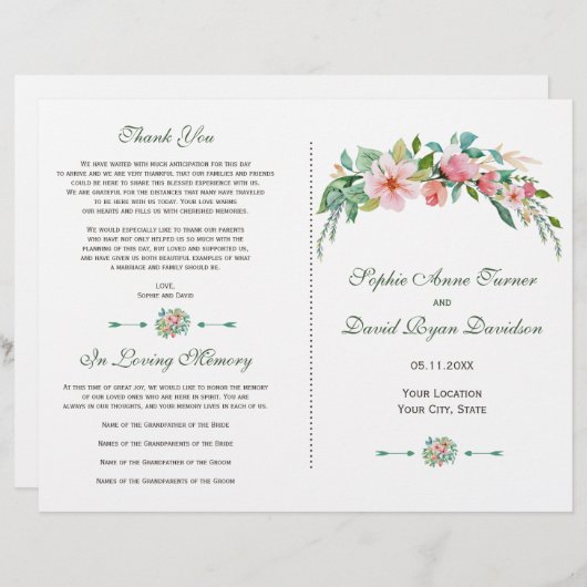 Exotic Luau Tropical Floral Wedding Program (Vorne/Hinten)
