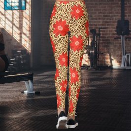 Exotic Luxus Leopard mit roter Blume Print Leggings