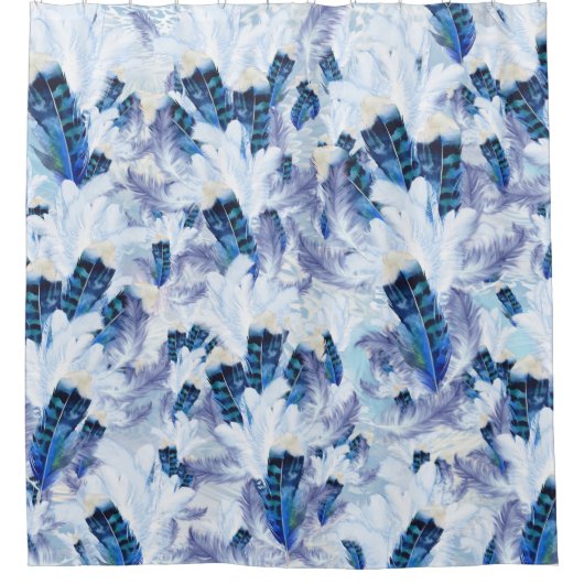 Exotic Mix Blue Bird Feder Print Duschvorhang (Vorderseite)