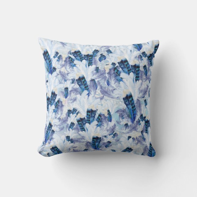 Exotic Mix Blue Bird Feder Print Kissen (Vorderseite)