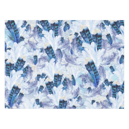 Exotic Mix Blue Bird Feder Print Tischdecke (Vorderseite (Horizontal))