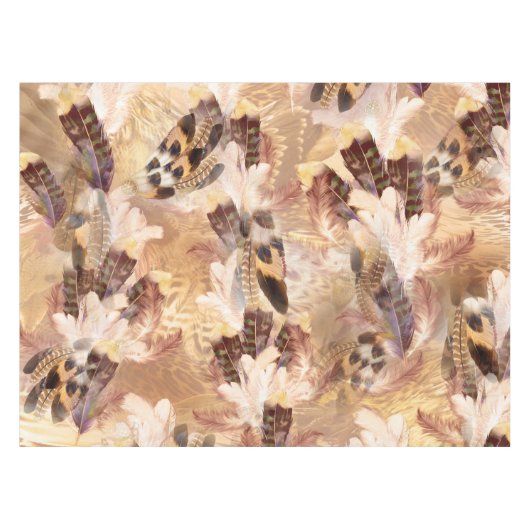 Exotic Mix Brown Tones Bird Feder Print Tischdecke (Vorderseite (Horizontal))