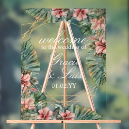 Exotic Monstera Botanical Florals Gold Wedding Acrylschild