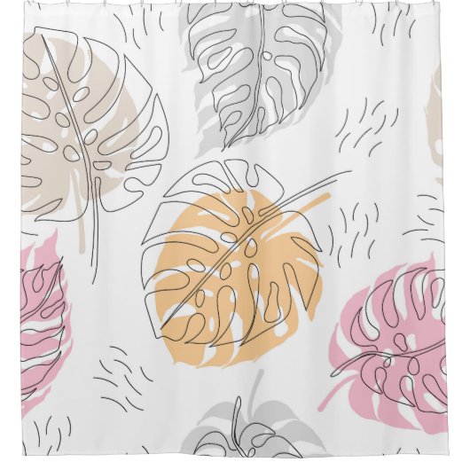 Exotic Monstera Line Zeichnend Kunst Duschvorhang (Vorderseite)
