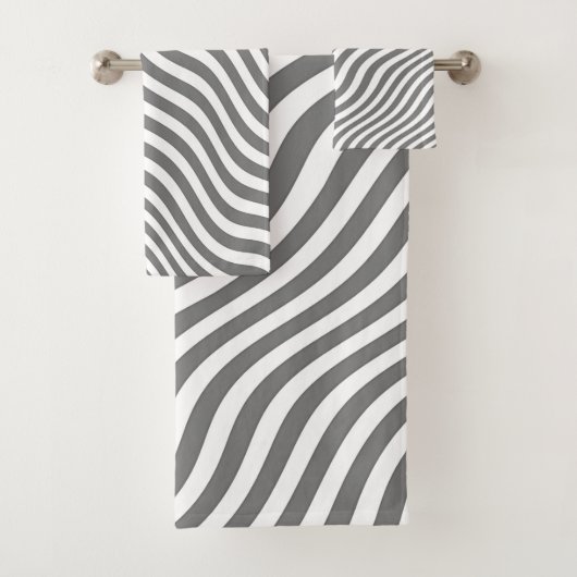 EXOTIC NEUTRAL GRAY ZEBRA STRIPES BATH TOWEL SET (Insitu)
